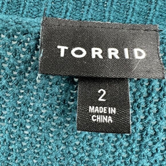 Torrid Teal Scoop Neck Knitted‎ Sweater Lace Peplum Career Workwear Size 2 - Picture 3 of 4